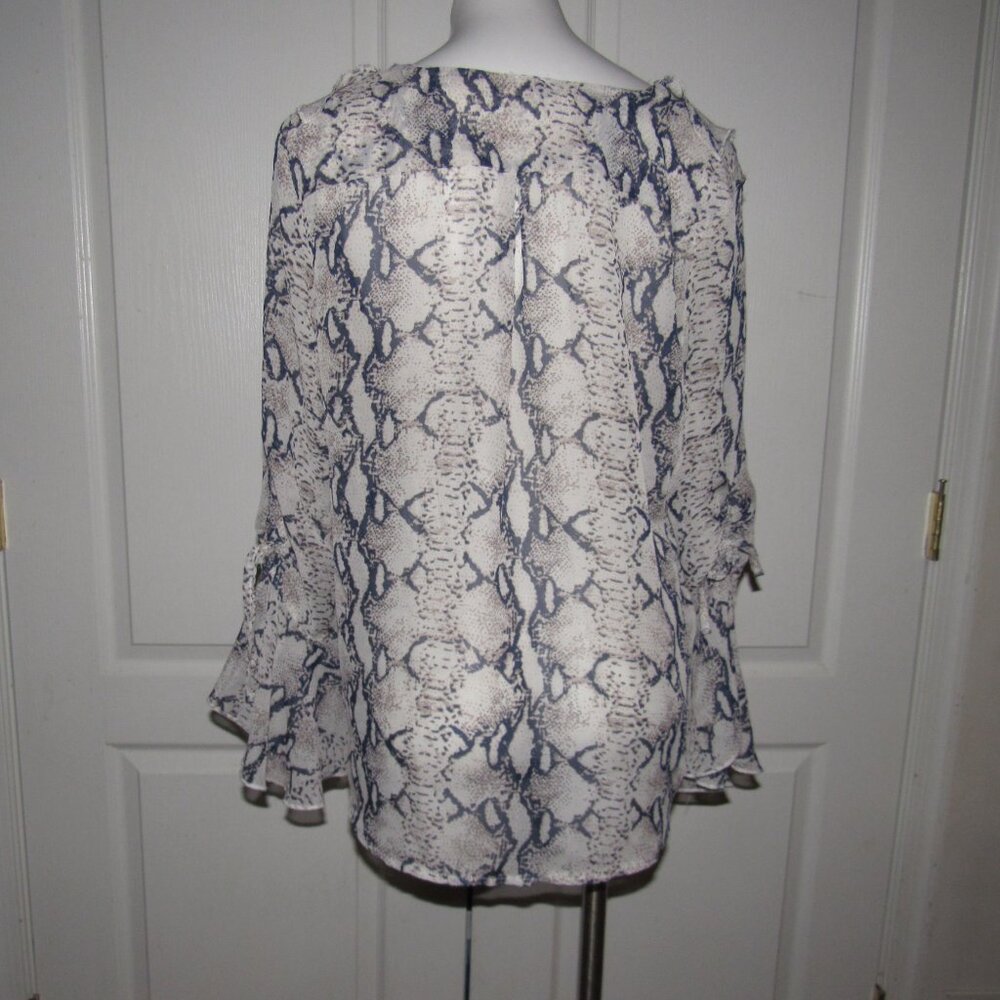 Dalin Snake-Print Ruffle Blouse • V-Neck • XL - Picture 5 of 8